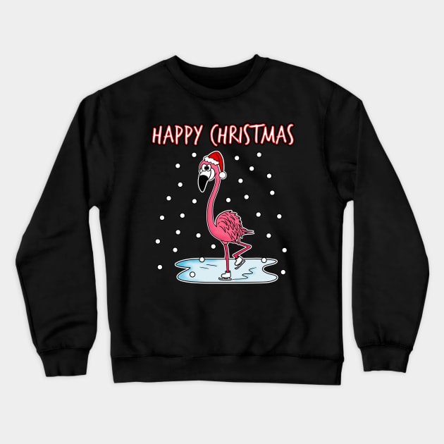 Christmas Flamingo Ice Skating Funny Bird Wildlife Crewneck Sweatshirt by doodlerob